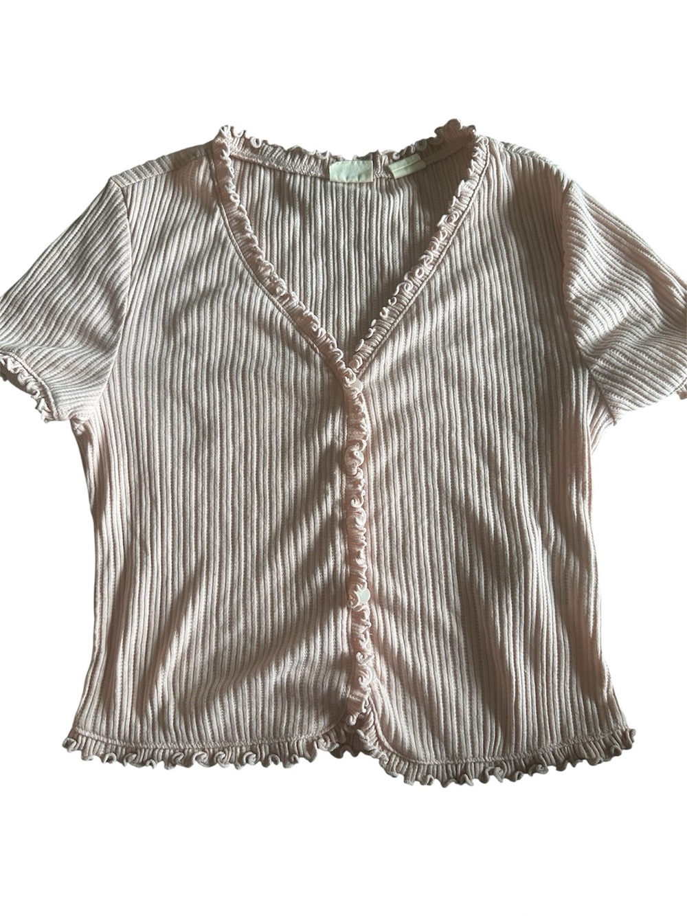 Levi's Light Pink Ribbed Ruffle-Trim Short Sleeve Top